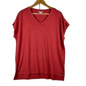 Orvis Woman's V-Neck Mineral Red Tunic Knit Top Size Large
